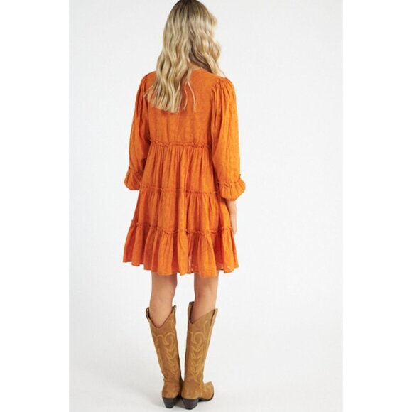 NWT Cleobella Blythe Mini Dress in Bright Orange Floral Jacquard Tiered Boho S - Picture 5 of 16